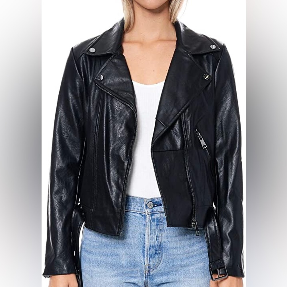 Elodie Faux Leather Belted Motorcycle Jacket
